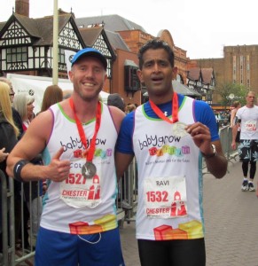 Here I am at the finish line with Dr Jayaram from Chester Hospital.